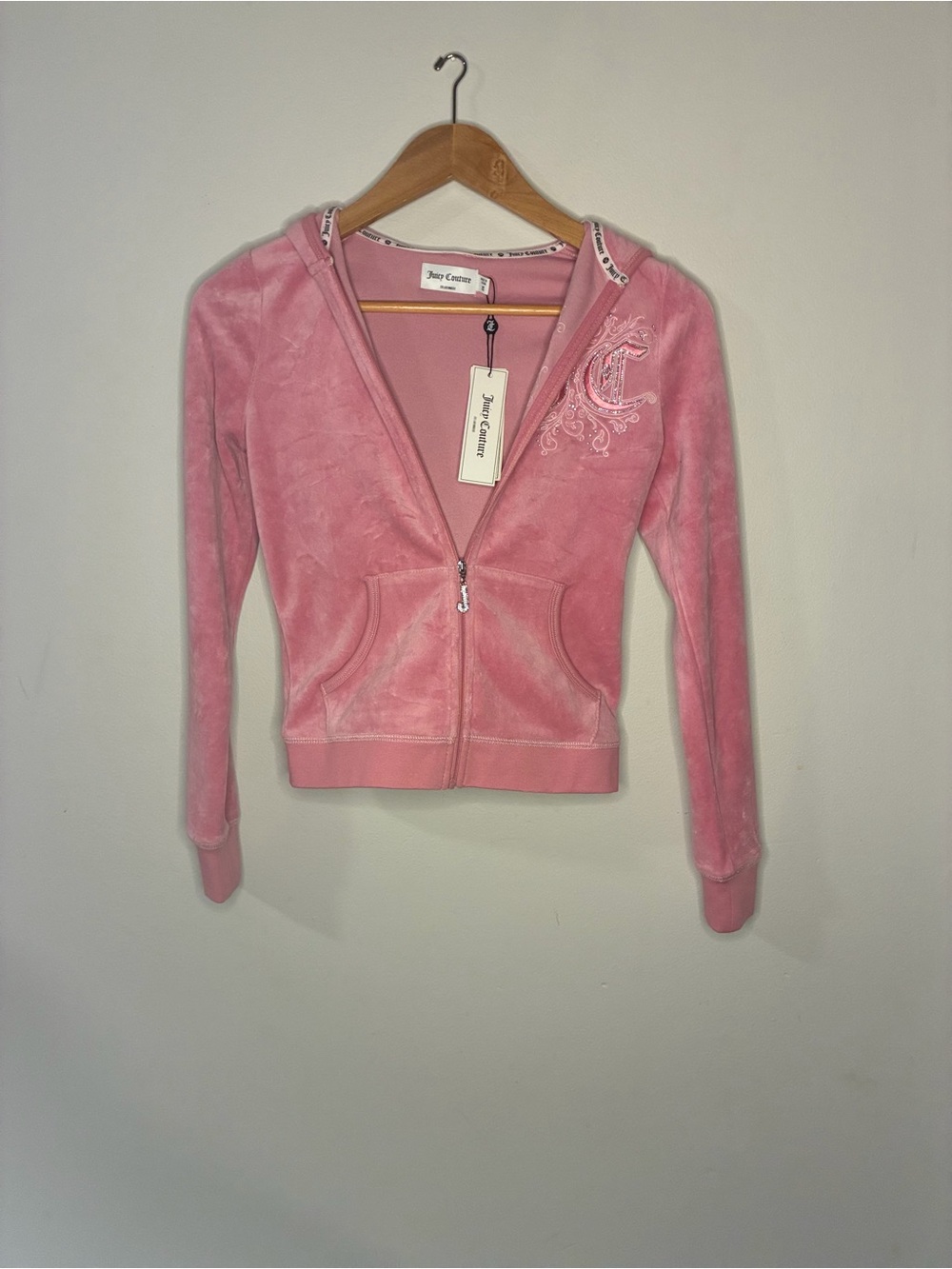 NWT SET Juicy Couture Pink Velour Rhinestone Tracksuit Set XS Y2K McBling